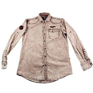 Hunah Casual Shirt Men XL Brown Cotton Long Sleeve Button Down Shirt